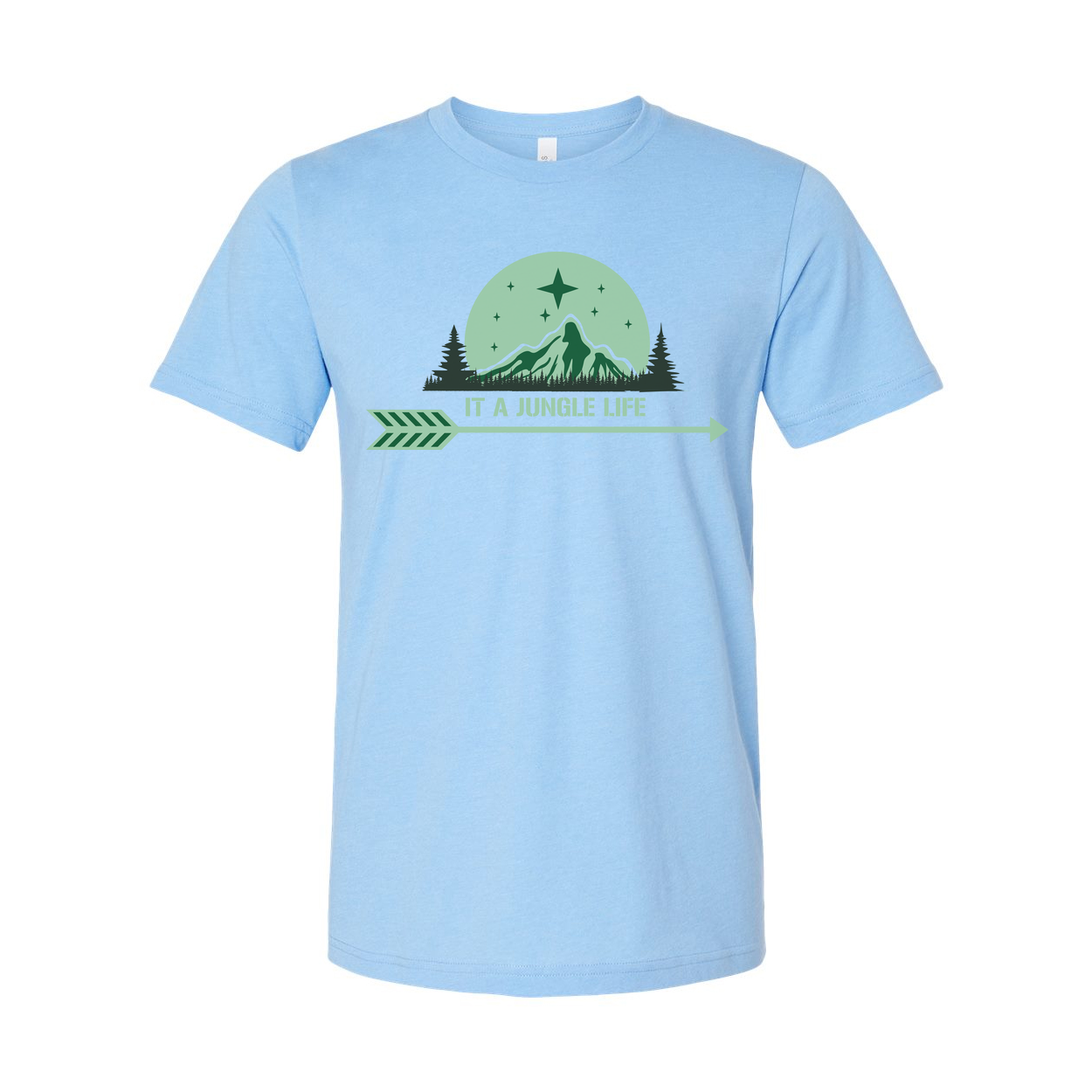 Unisex Graphic T Shirt With Mountain Jungle Scene And Arrow It A Jungle Life Text
