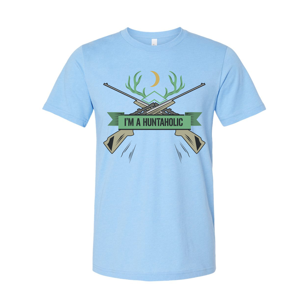 Unisex Hunting T Shirt With Antler Emblem And Crossed Rifles Graphic Design For Outdoor Enthusiasts
