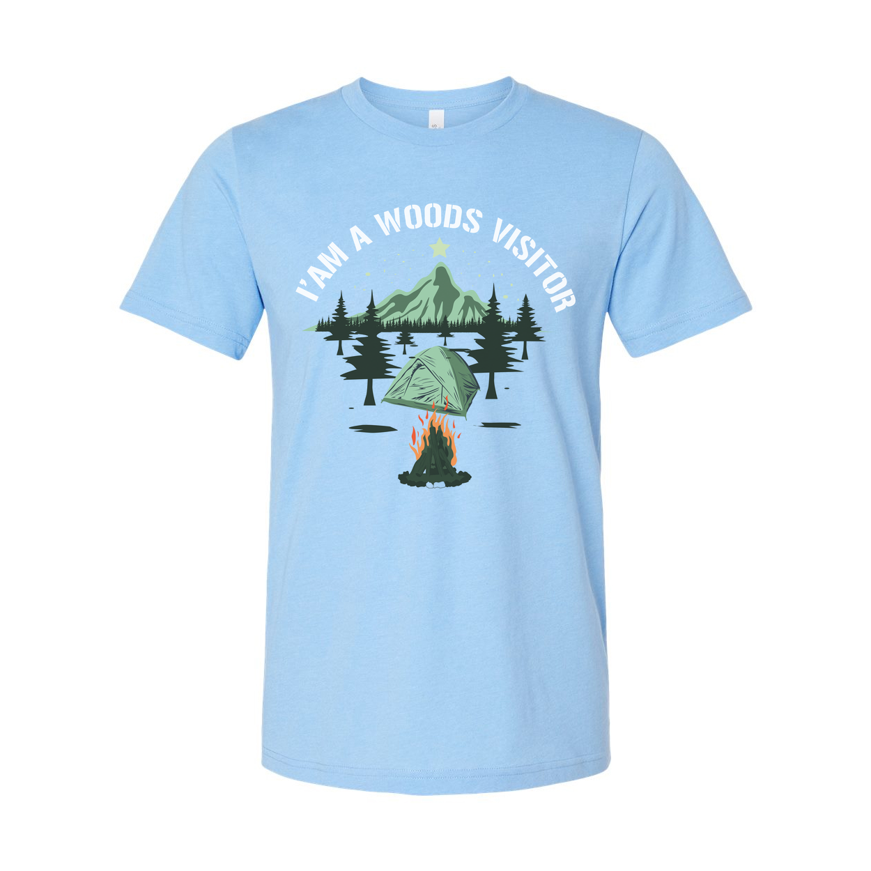 I Am A Woods Visitor Camping Tee With Tent Campfire And Mountain Forest Scenic Artwork