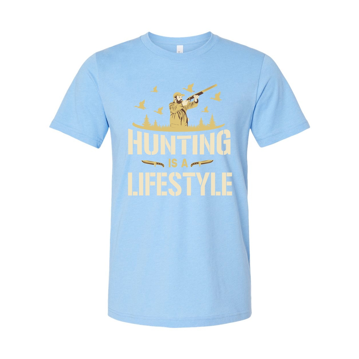 Hunting Is A Lifestyle Unisex T Shirt With Hunter Silhouette Birds Forest Scene Artwork