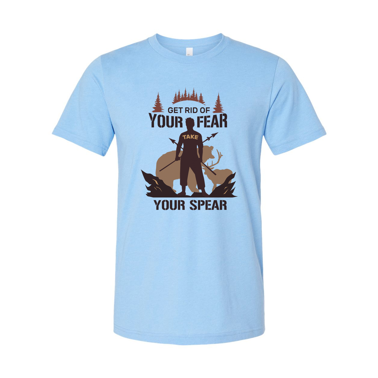 Hunting Graphic Tee With Silhouette Hunter Holding Spear In Forest Scene Artwork