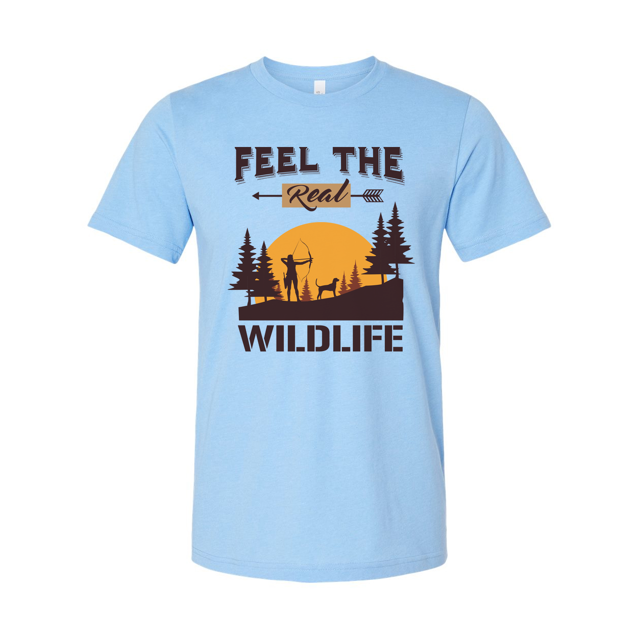 Feel The Real Wildlife Hunting Graphic Tee Unisex Sunset Archer Silhouette With Dog