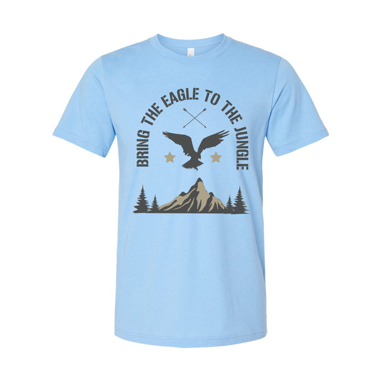 Unisex Outdoor Eagle Graphic T Shirt With Mountain Peak And Forest Silhouette Design