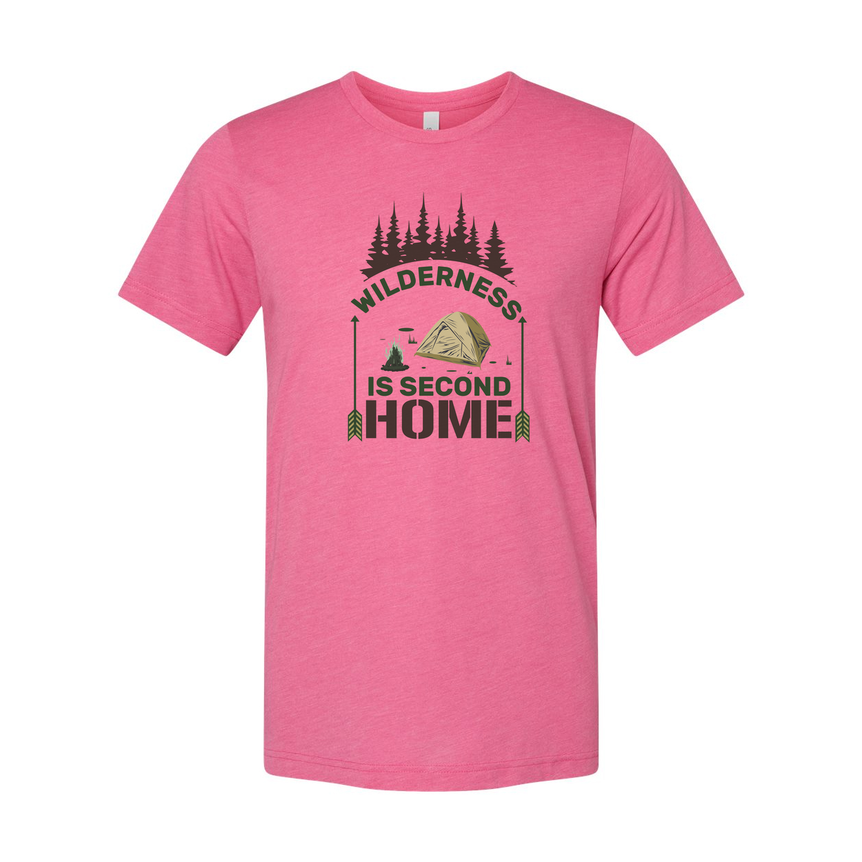 Wilderness Is Second Home Camping Graphic T Shirt With Tent And Forest Scene For Outdoor Enthusiasts