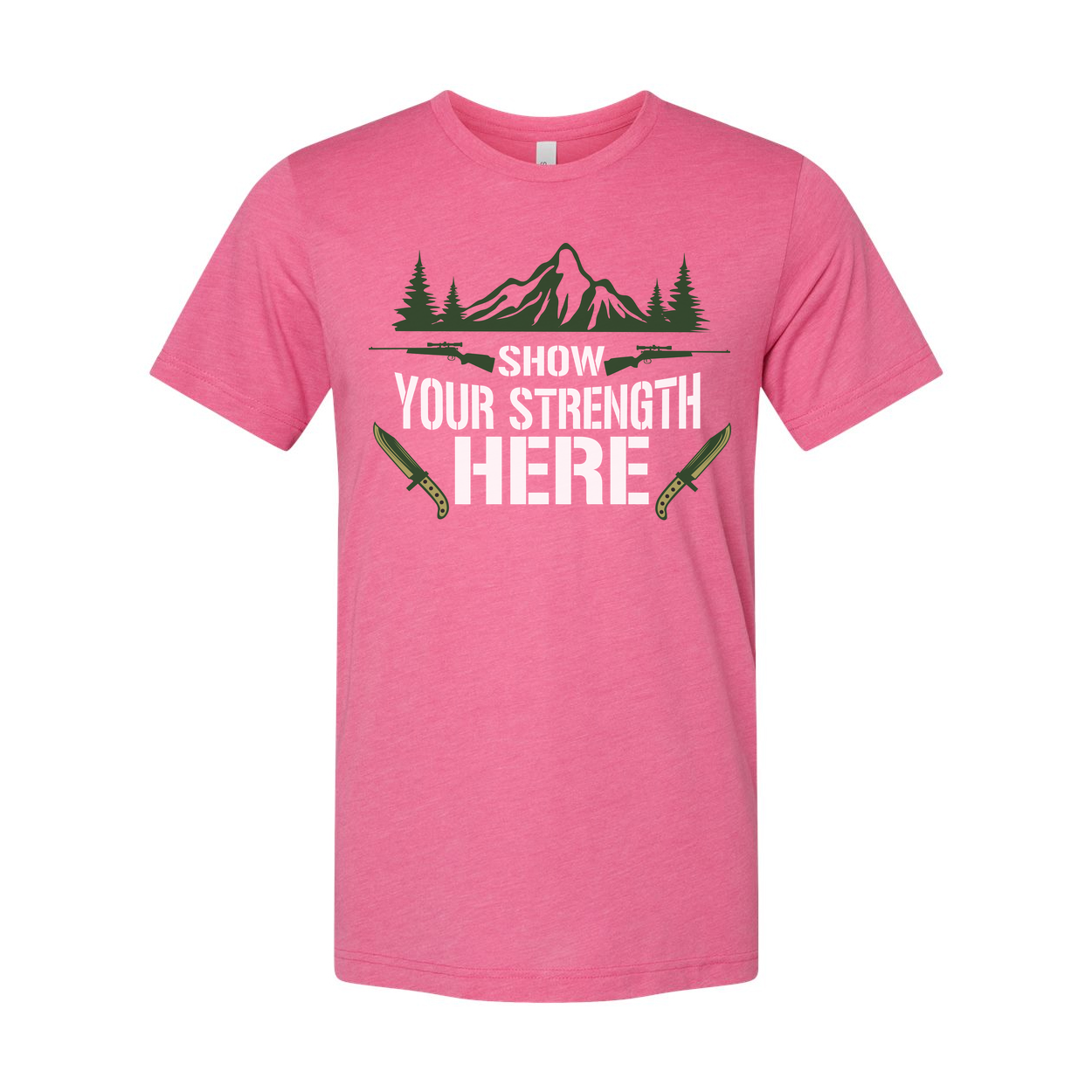 Hunting Unisex Graphic T Shirt With Mountain Scene And Knives Design