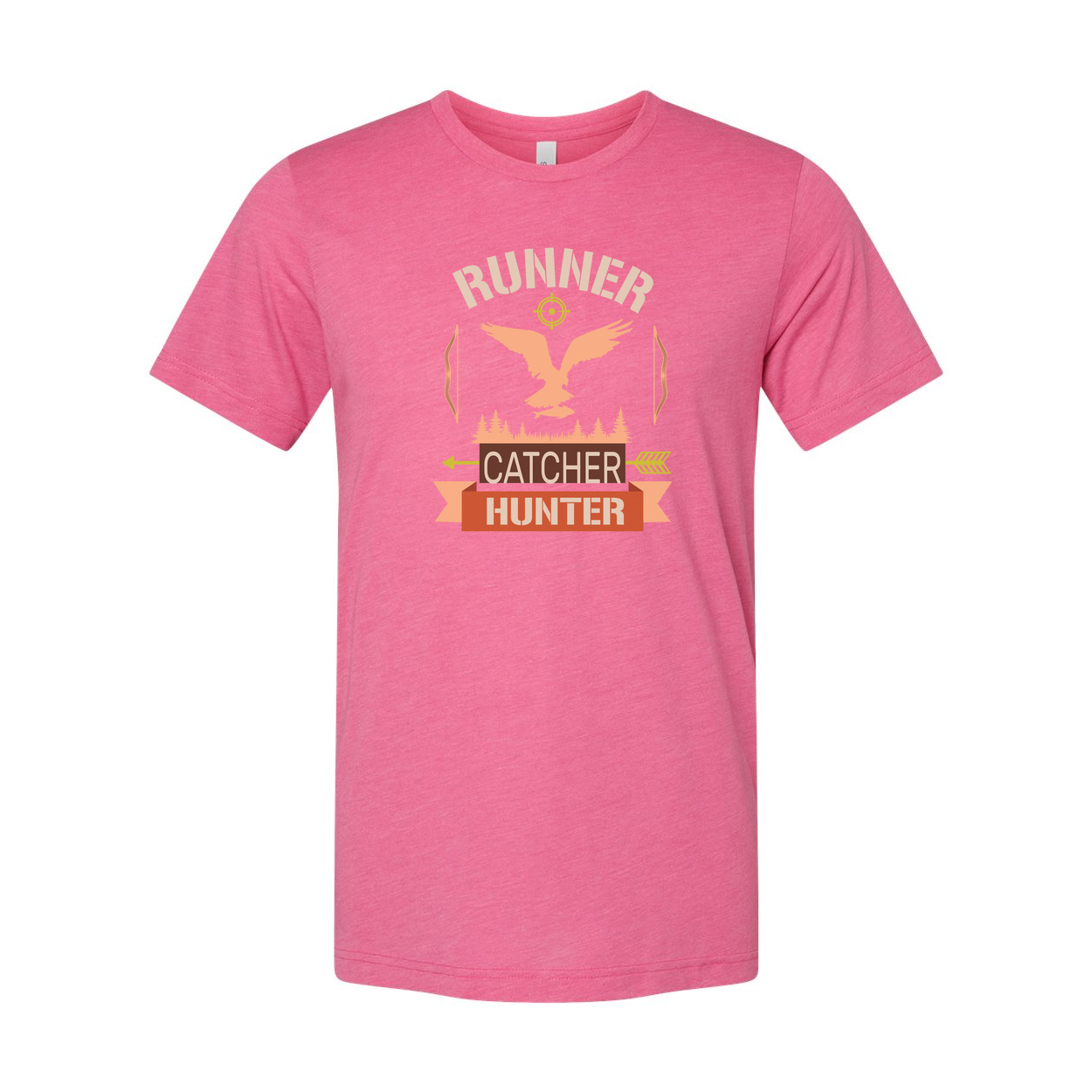 Unisex Hunting Graphic T Shirt With Eagle Emblem, Forest Silhouette, And Target Arrow Design