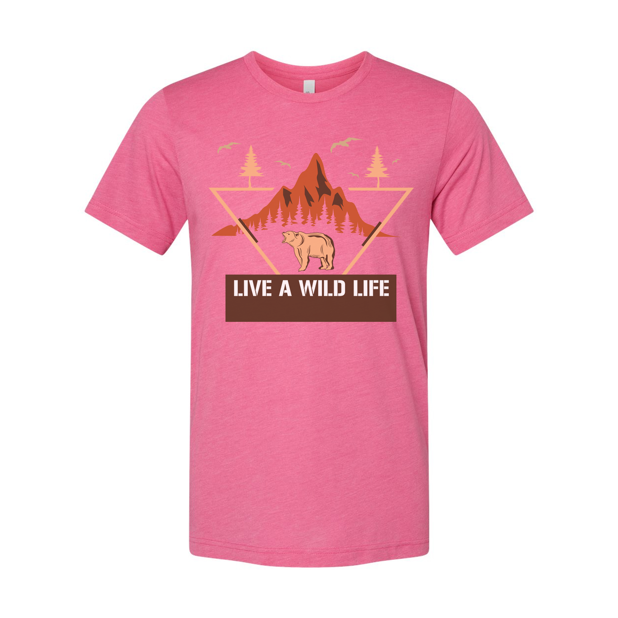 Unisex Hunting Graphic T Shirt With Mountain Range Pine Trees And Bear Illustration