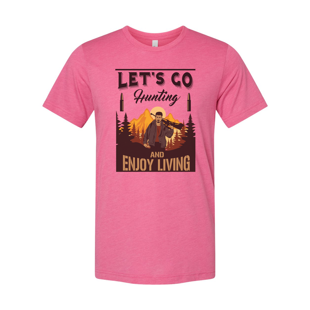 Hunting T Shirt With Outdoor Mountain Scene And Lets Go Hunting And Enjoy Living