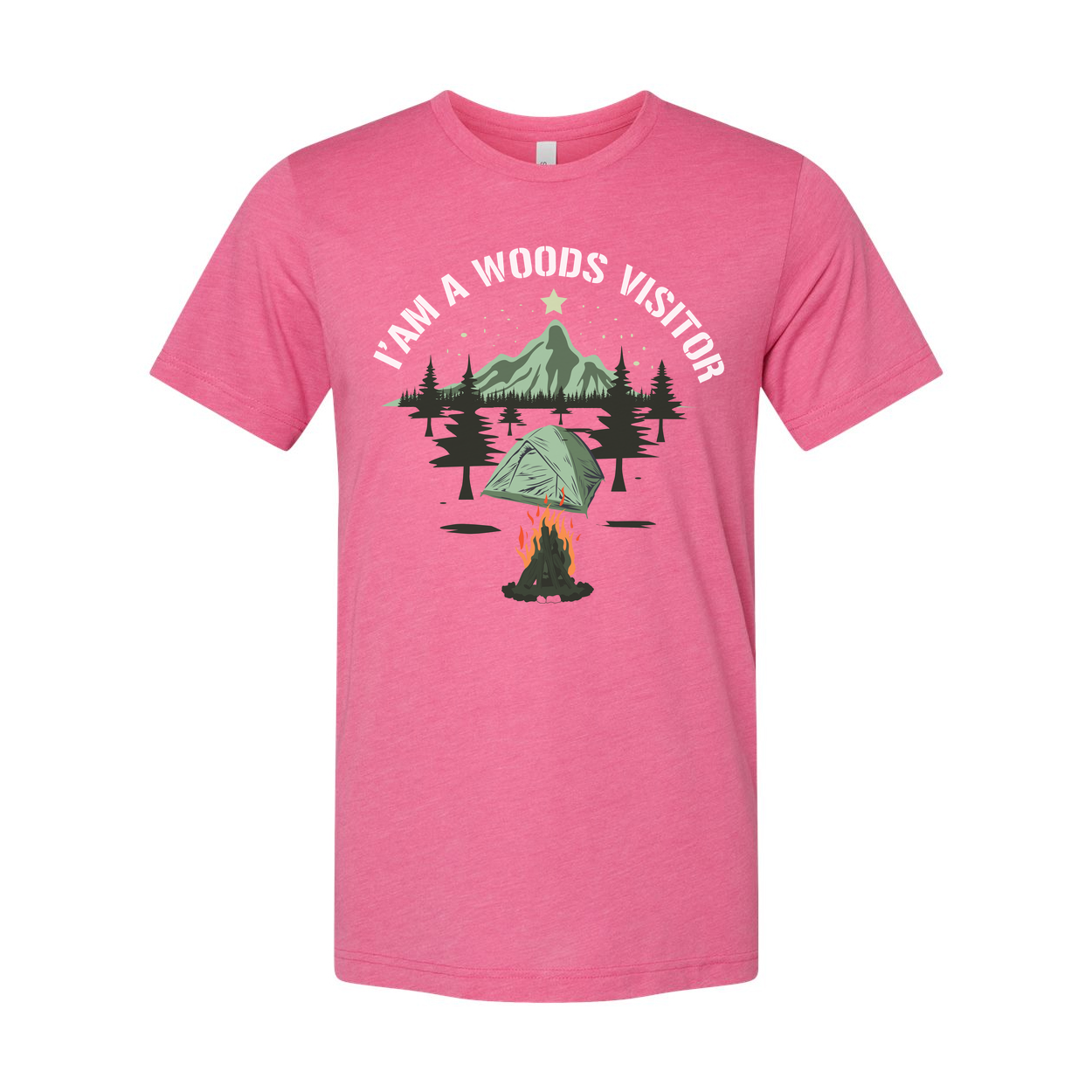 I Am A Woods Visitor Camping Tee With Tent Campfire And Mountain Forest Scenic Artwork