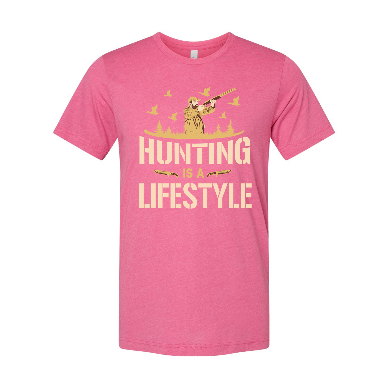 Hunting Is A Lifestyle Unisex T Shirt With Hunter Silhouette Birds Forest Scene Artwork