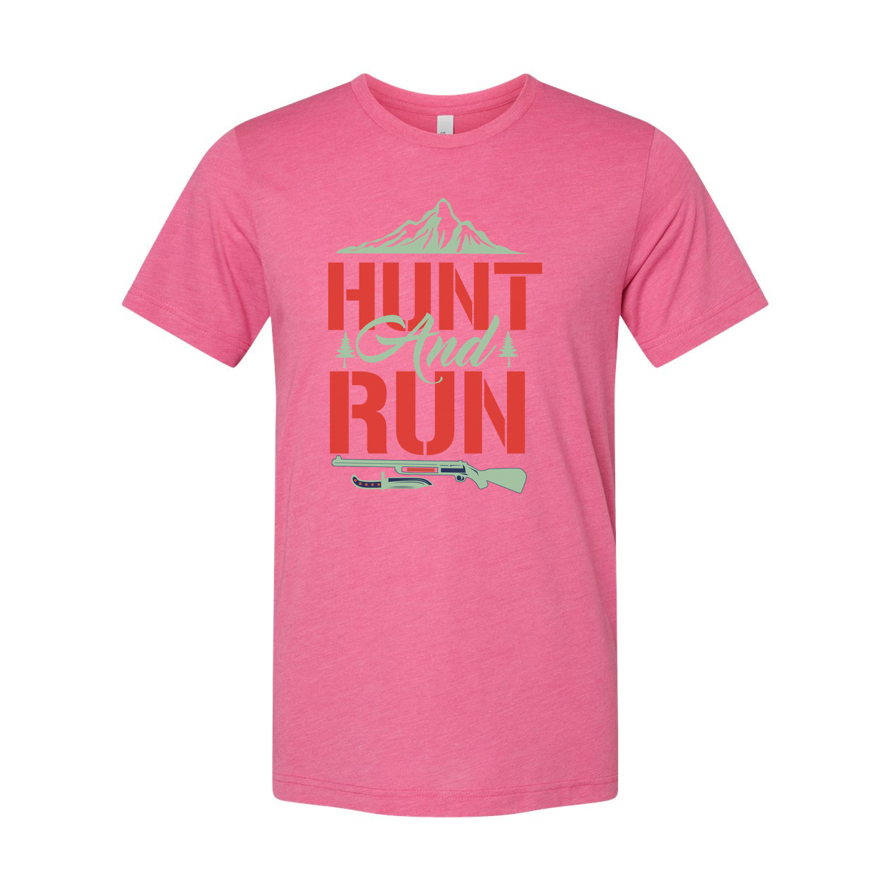 Hunt And Run Graphic Tee Featuring Mountain Landscape And Rifle Silhouette For Hunters