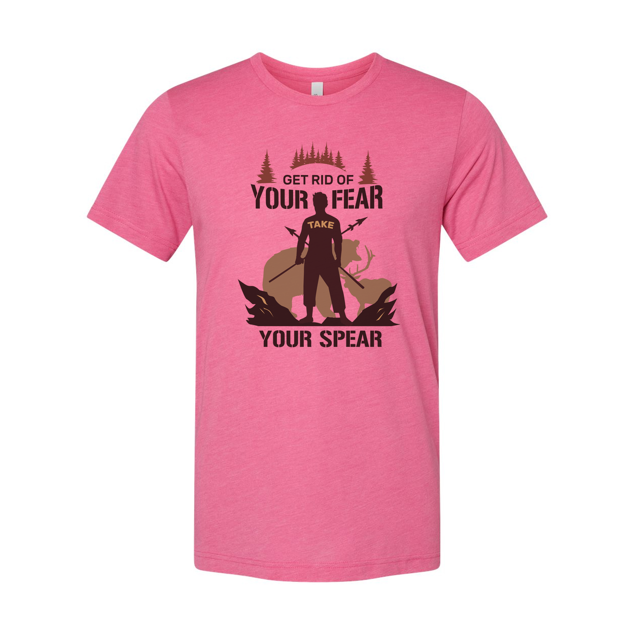 Hunting Graphic Tee With Silhouette Hunter Holding Spear In Forest Scene Artwork