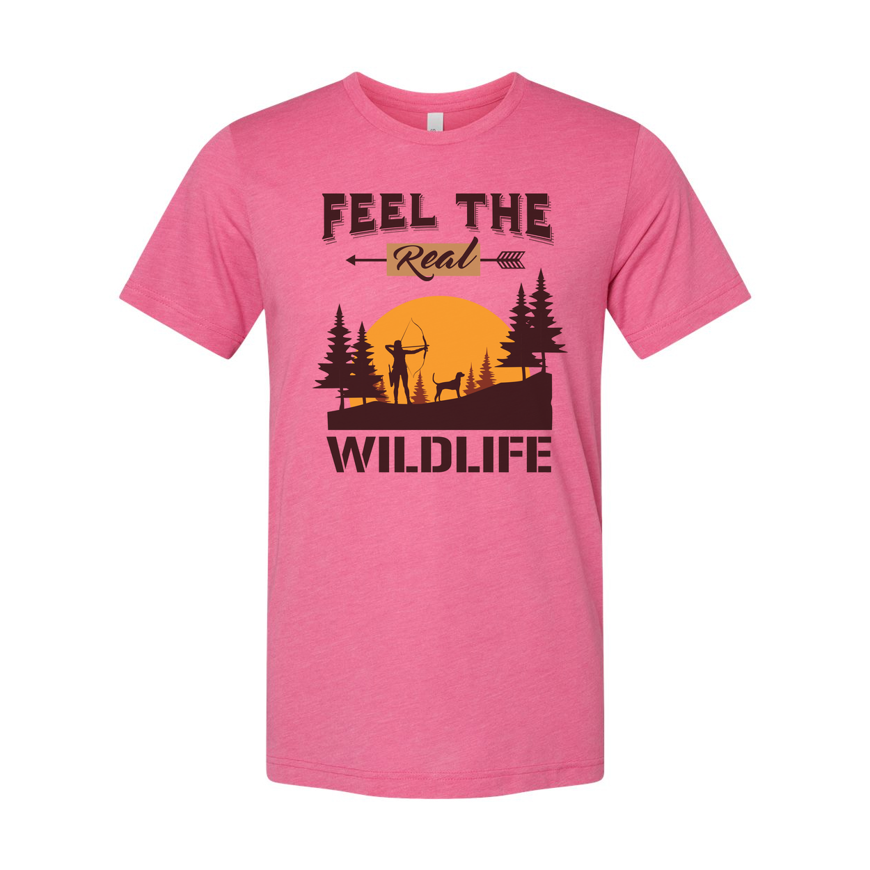 Feel The Real Wildlife Hunting Graphic Tee Unisex Sunset Archer Silhouette With Dog