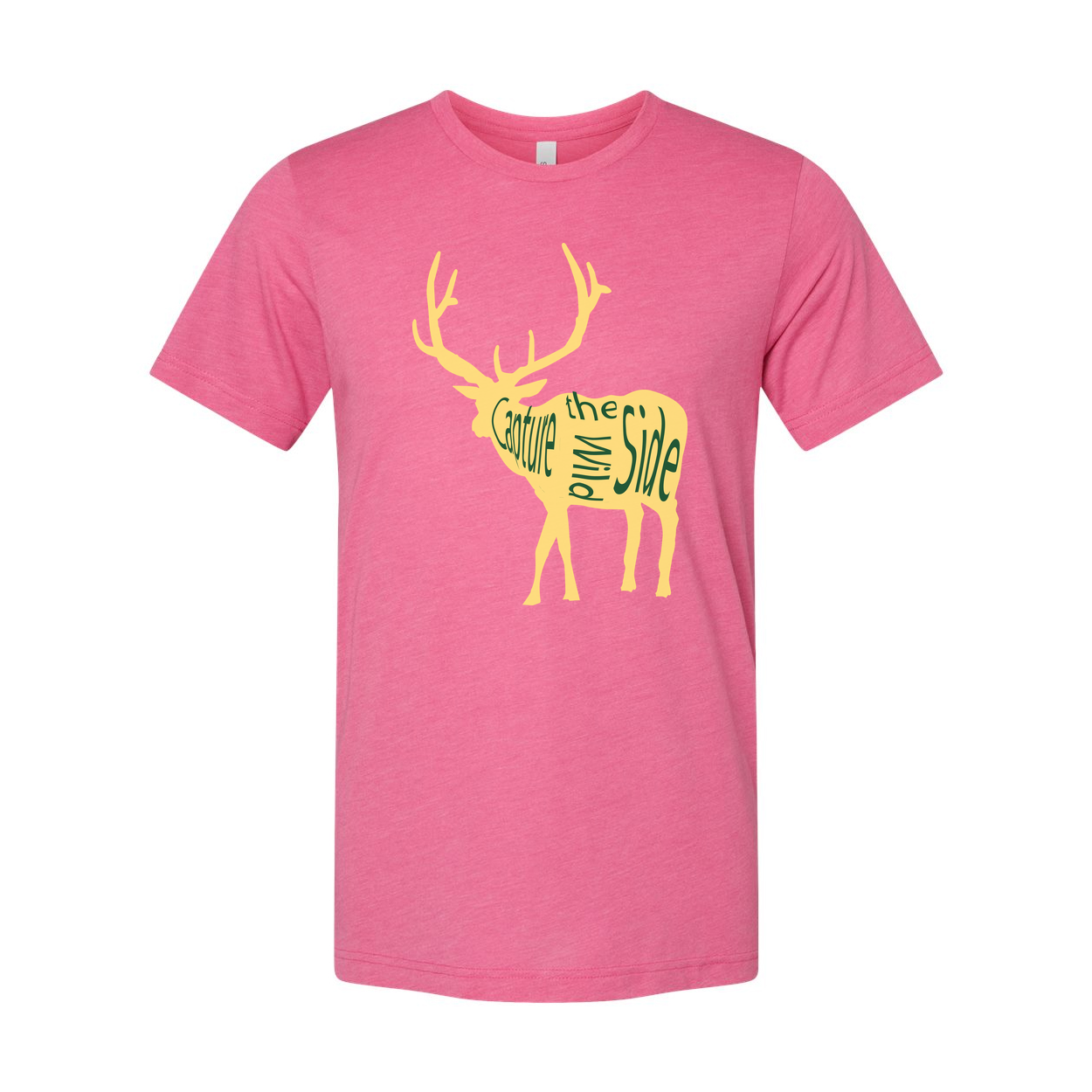 Unisex Hunting T Shirt With Yellow Deer Silhouette And Graphic Typography Design