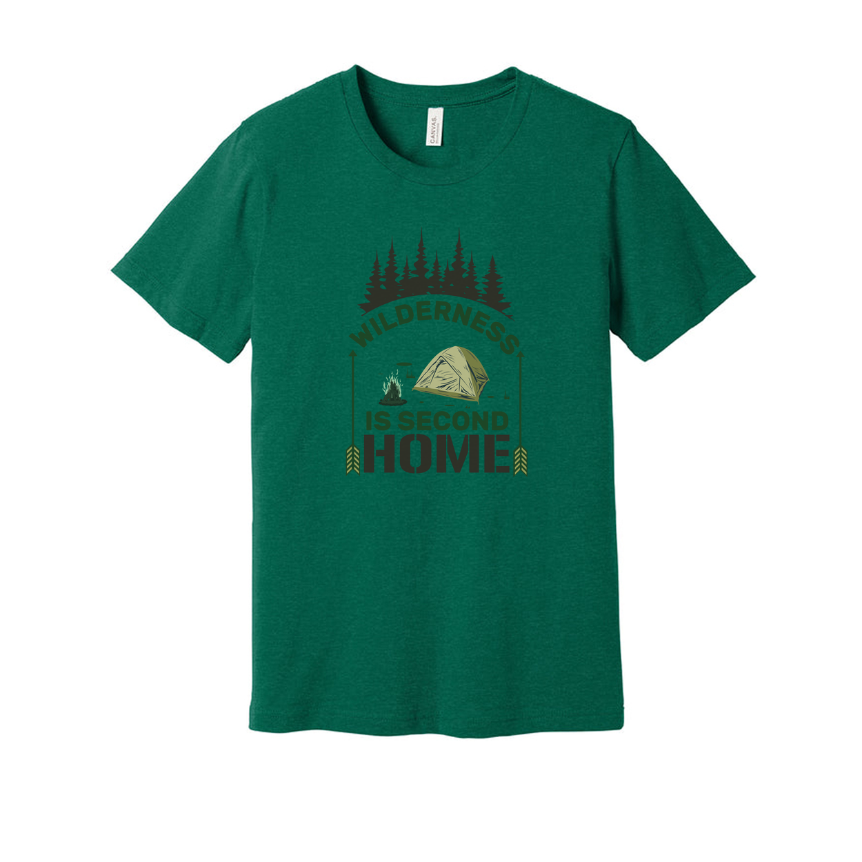 Wilderness Is Second Home Camping Graphic T Shirt With Tent And Forest Scene For Outdoor Enthusiasts
