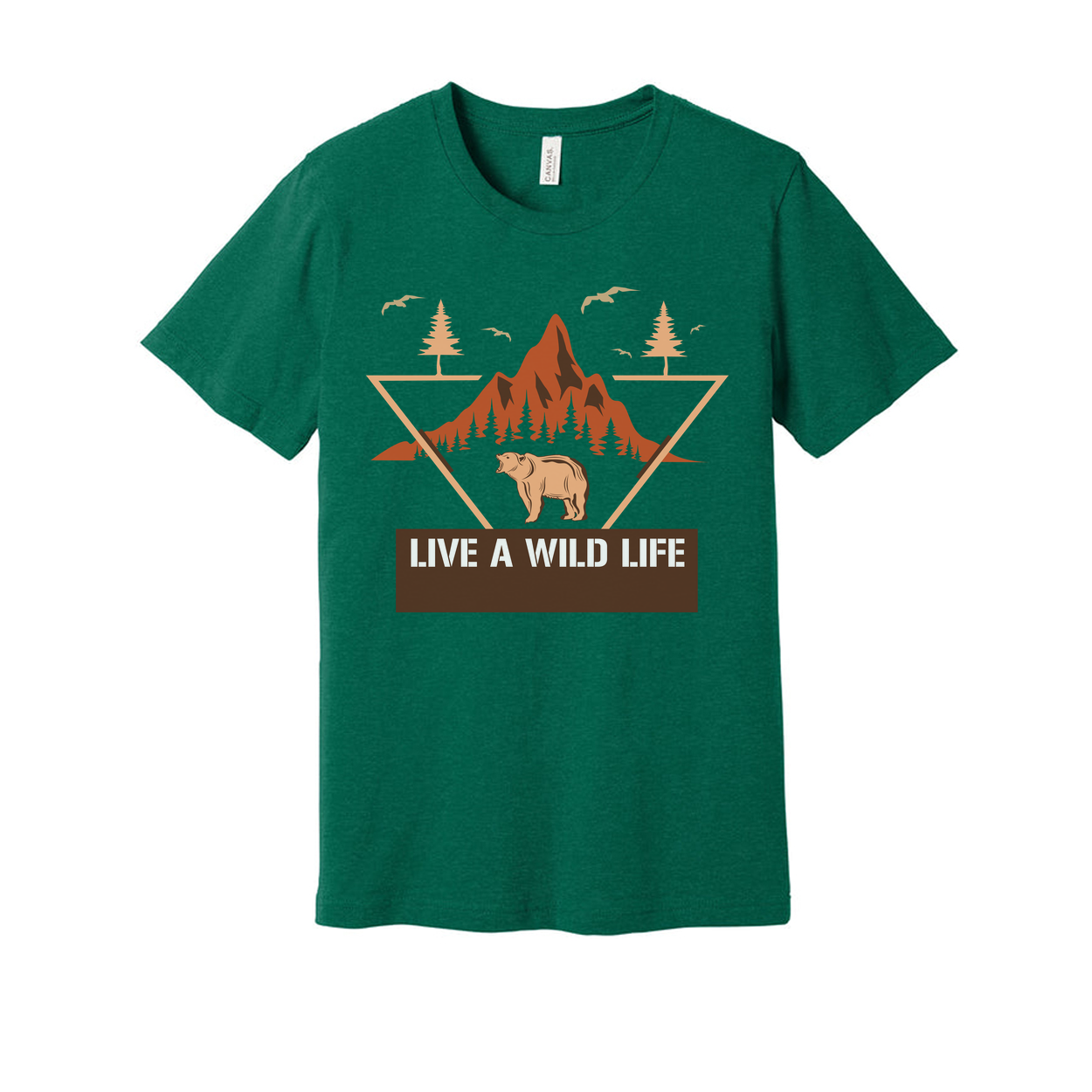 Unisex Hunting Graphic T Shirt With Mountain Range Pine Trees And Bear Illustration