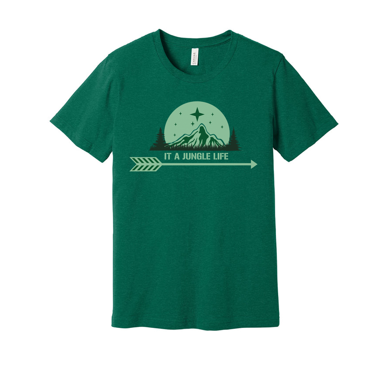 Unisex Graphic T Shirt With Mountain Jungle Scene And Arrow It A Jungle Life Text