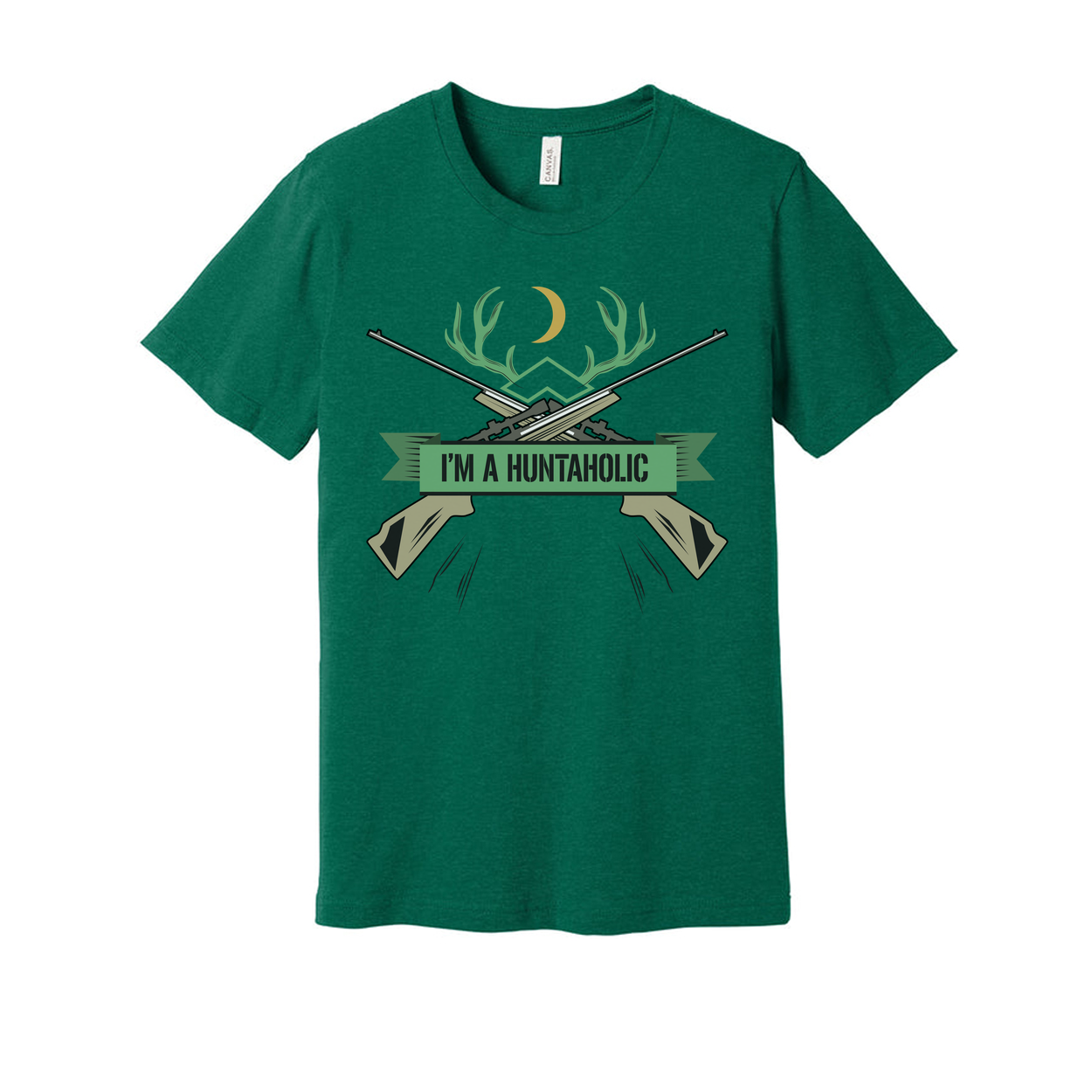 Unisex Hunting T Shirt With Antler Emblem And Crossed Rifles Graphic Design For Outdoor Enthusiasts