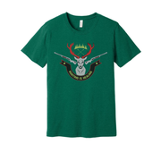Unisex Hunting Graphic Tee With Deer Crest And Crossed Rifles Reading Hunting Is Healing