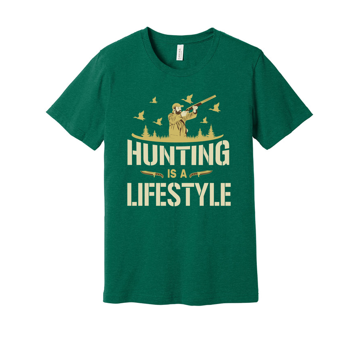 Hunting Is A Lifestyle Unisex T Shirt With Hunter Silhouette Birds Forest Scene Artwork