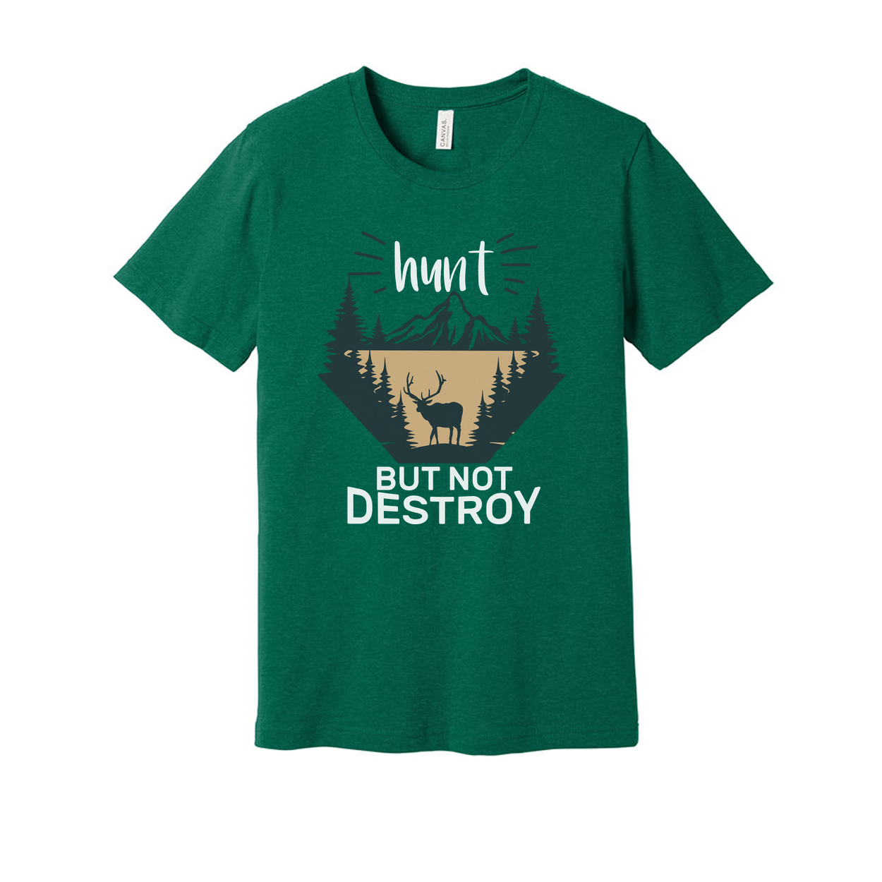 Hunting Graphic T Shirt With Deer Silhouette And Mountain Scene For Outdoors Enthusiasts