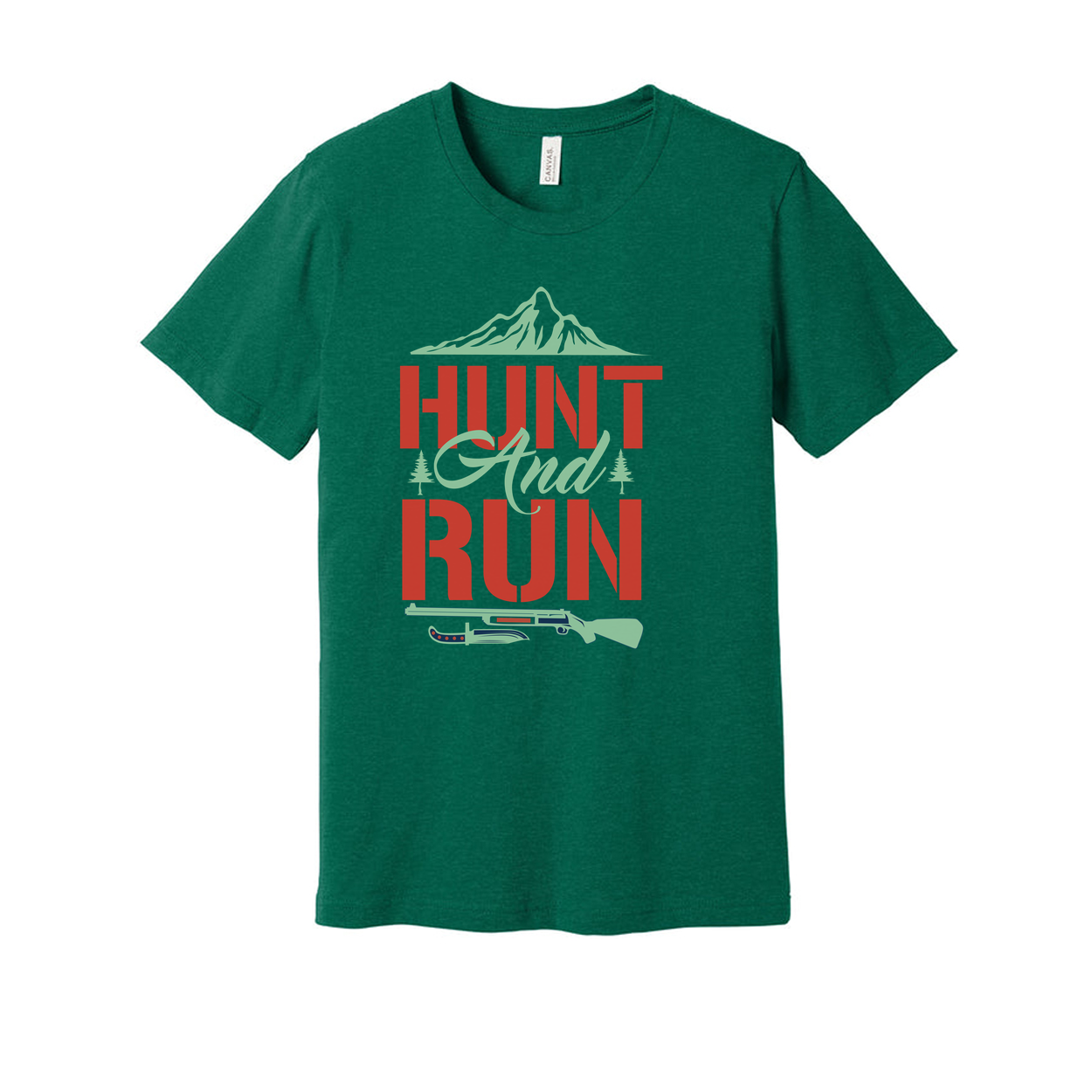 Hunt And Run Graphic Tee Featuring Mountain Landscape And Rifle Silhouette For Hunters