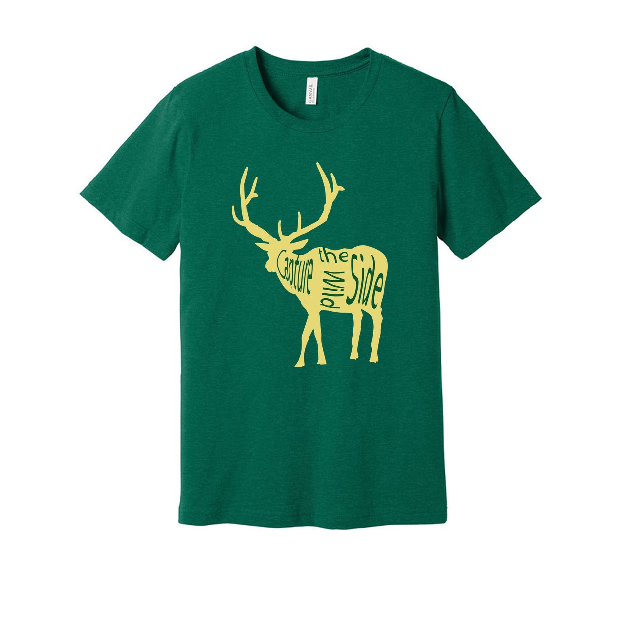 Unisex Hunting T Shirt With Yellow Deer Silhouette And Graphic Typography Design