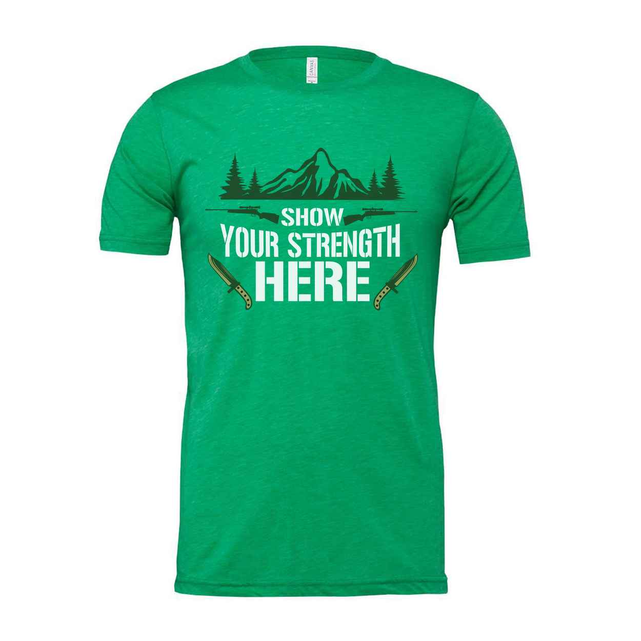 Hunting Unisex Graphic T Shirt With Mountain Scene And Knives Design