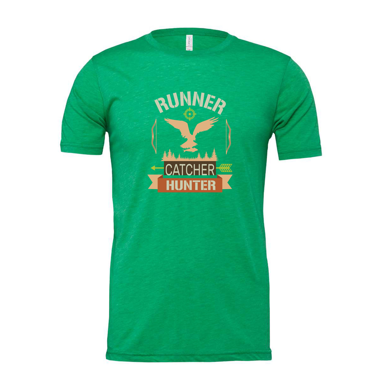 Unisex Hunting Graphic T Shirt With Eagle Emblem, Forest Silhouette, And Target Arrow Design
