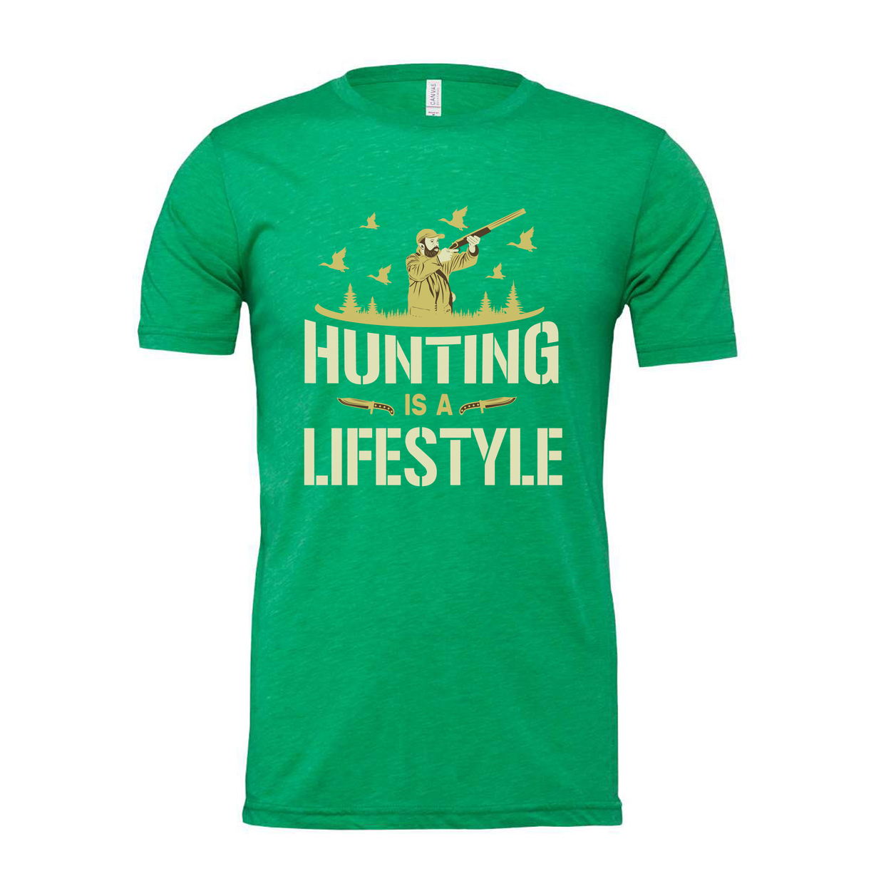Hunting Is A Lifestyle Unisex T Shirt With Hunter Silhouette Birds Forest Scene Artwork