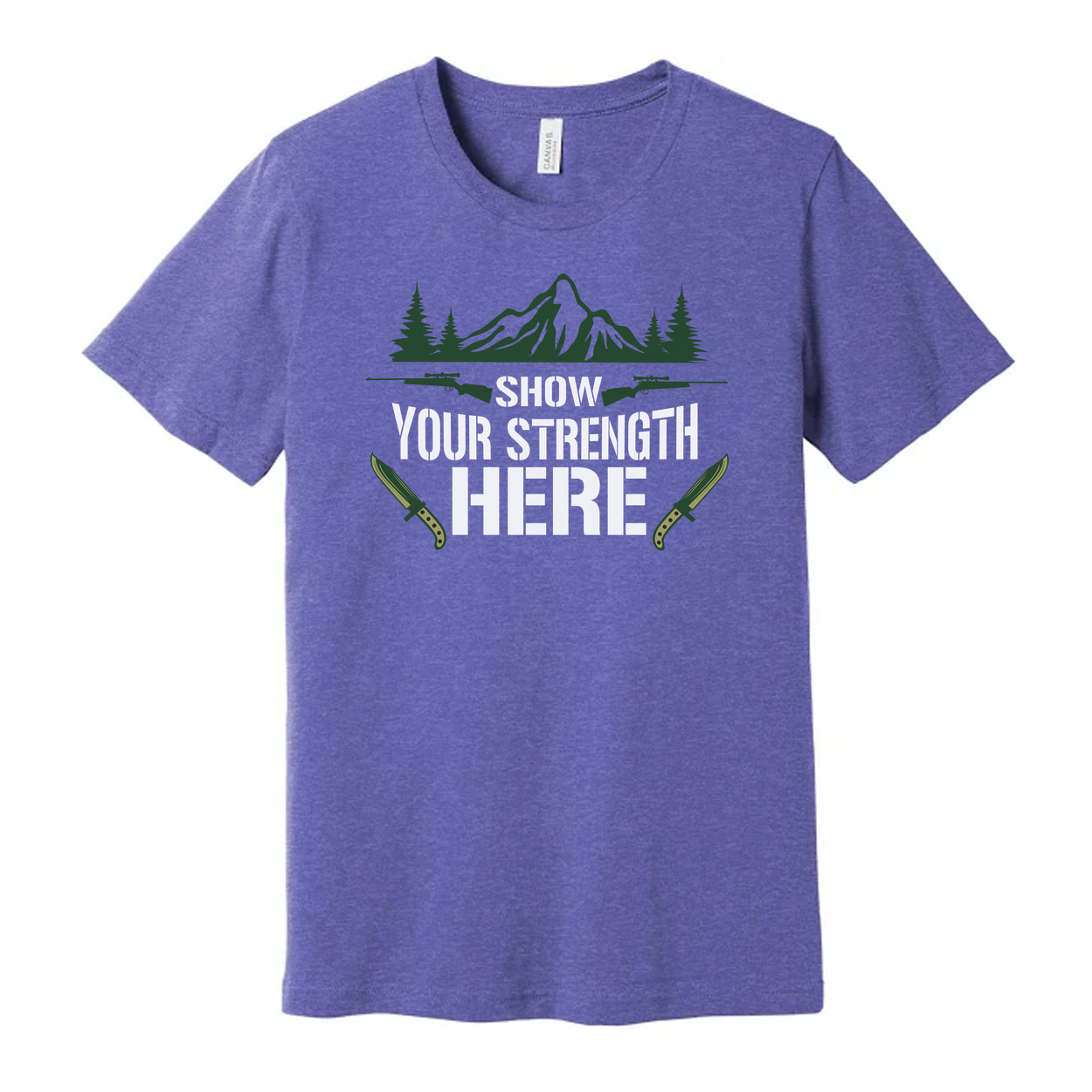 Hunting Unisex Graphic T Shirt With Mountain Scene And Knives Design