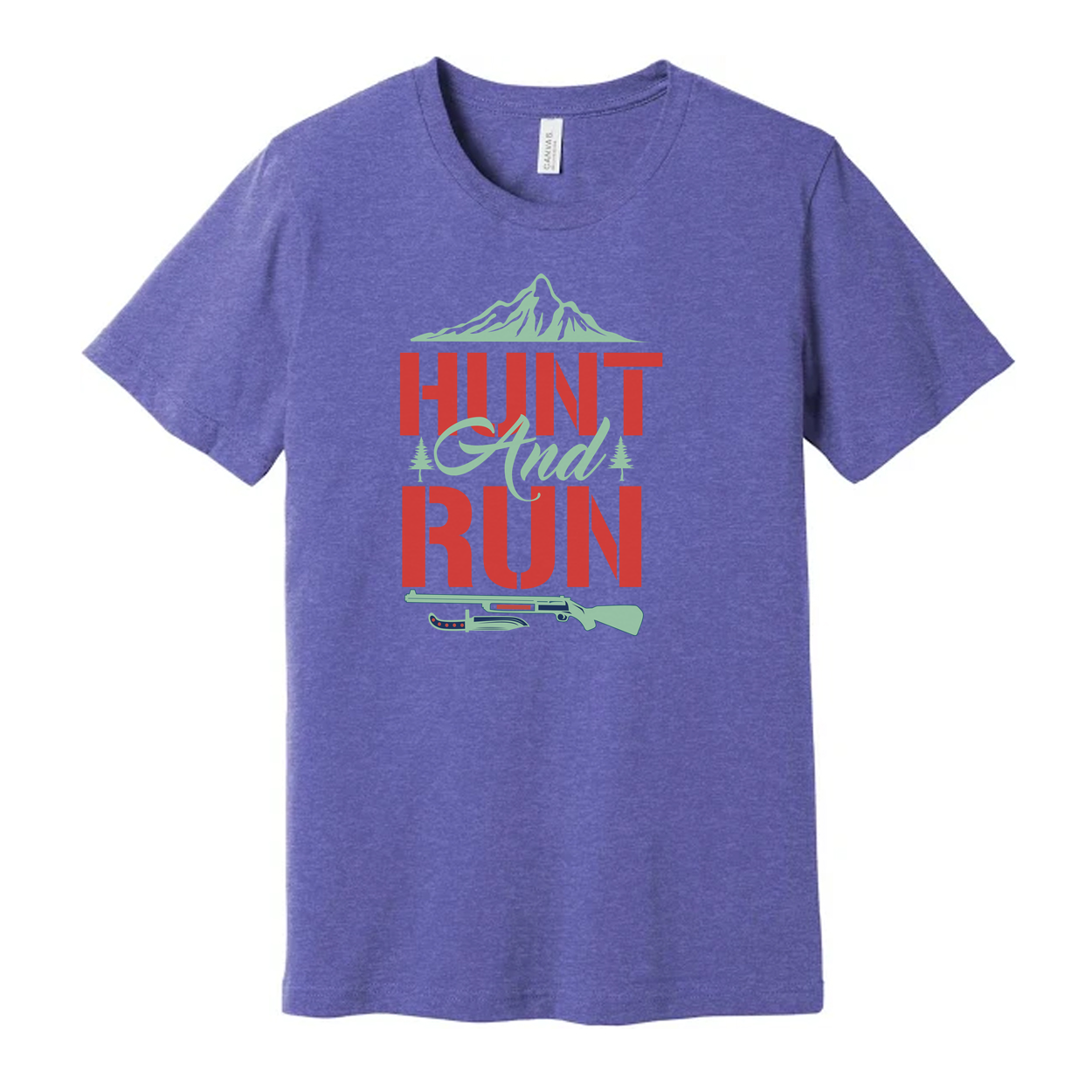 Hunt And Run Graphic Tee Featuring Mountain Landscape And Rifle Silhouette For Hunters