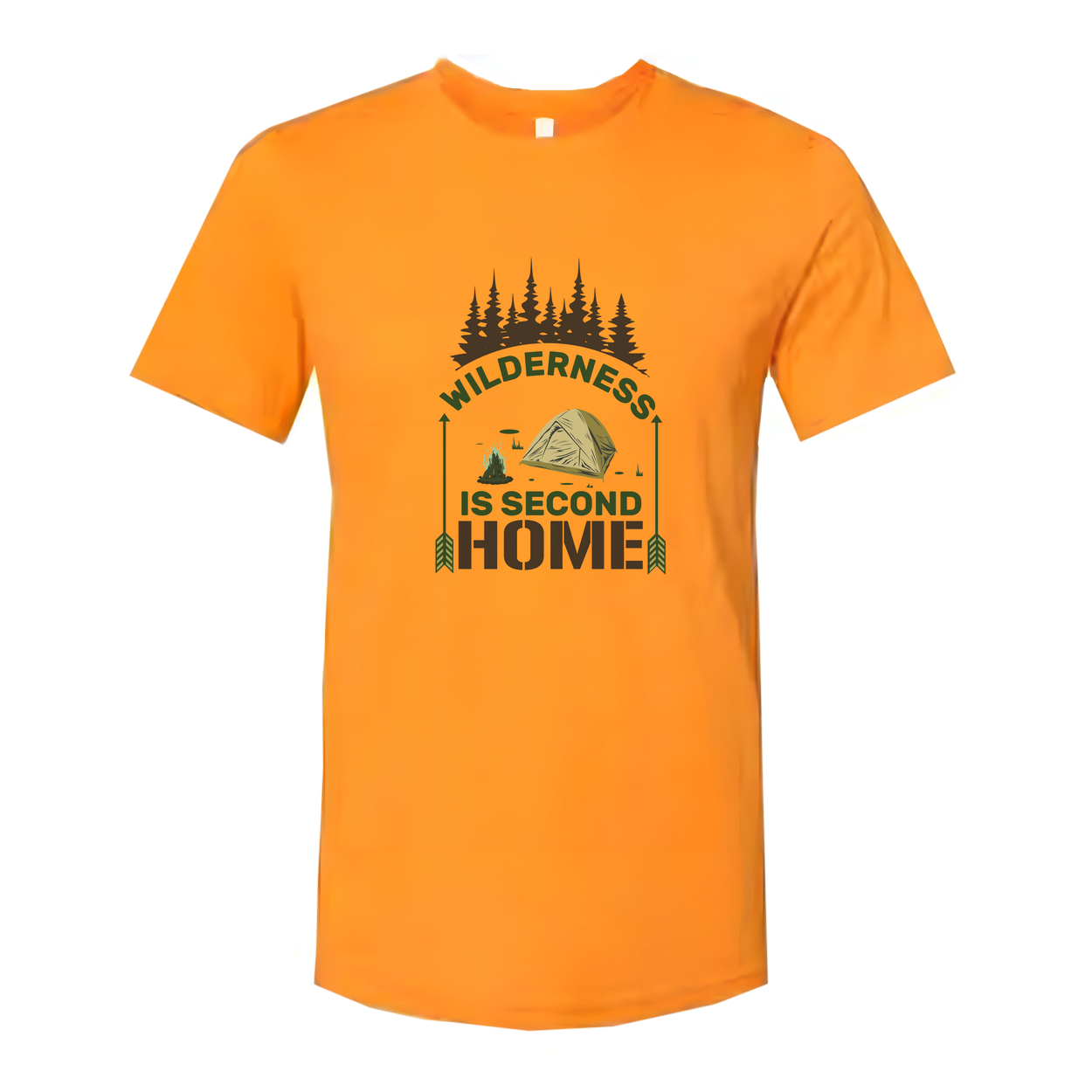 Wilderness Is Second Home Camping Graphic T Shirt With Tent And Forest Scene For Outdoor Enthusiasts