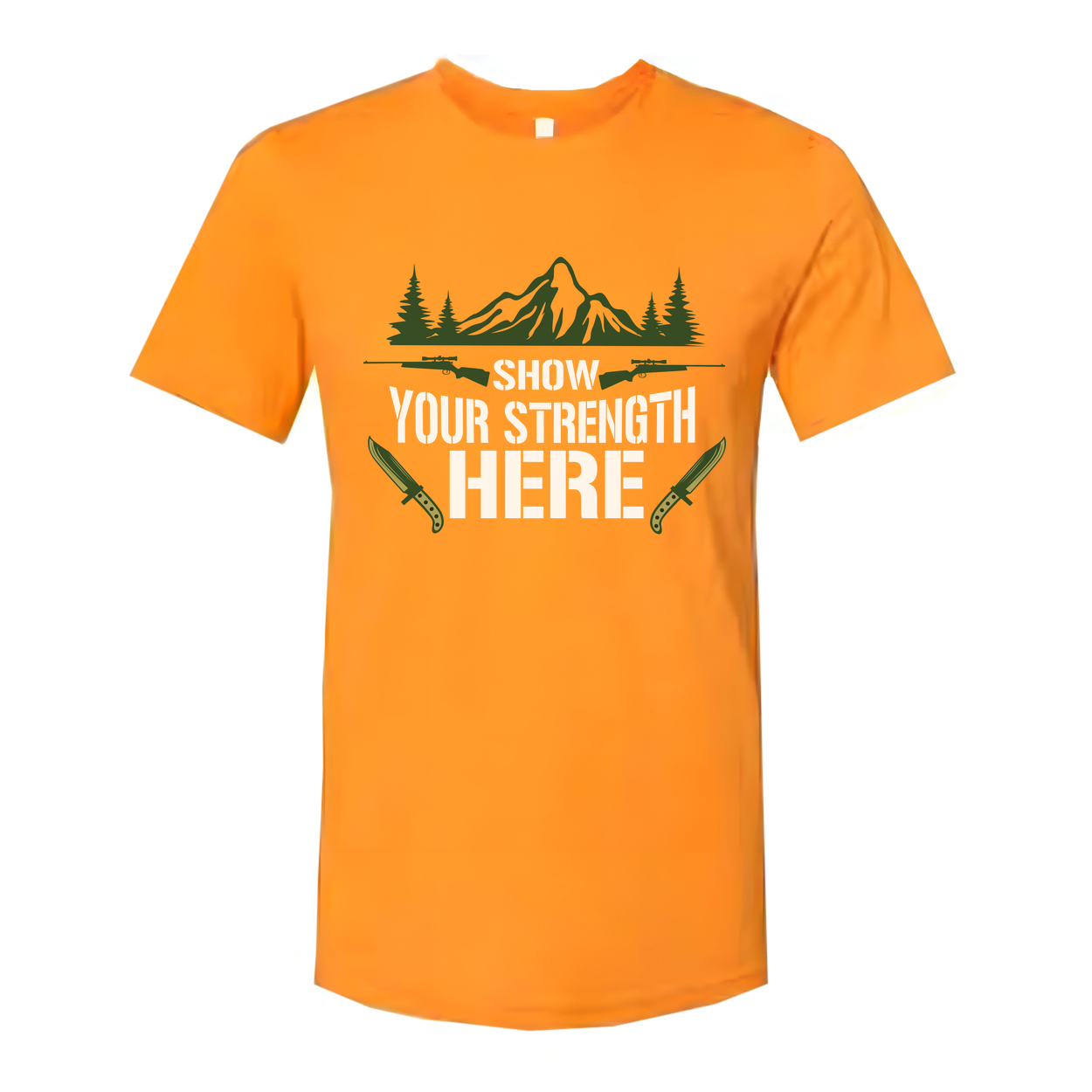 Hunting Unisex Graphic T Shirt With Mountain Scene And Knives Design