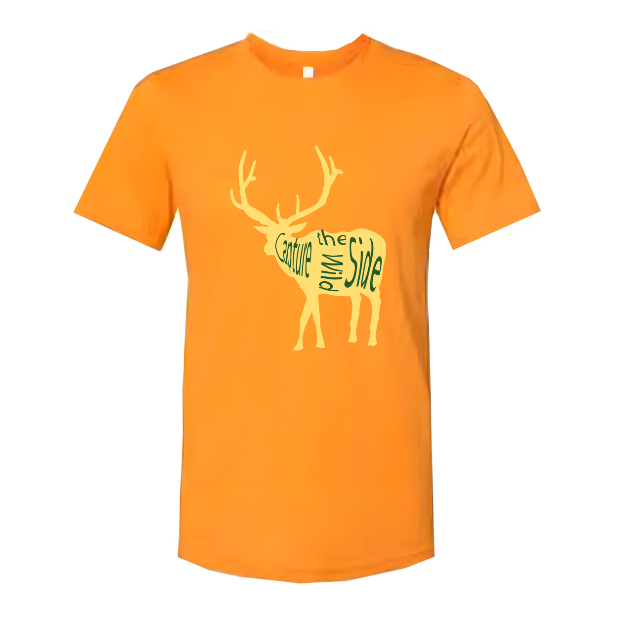 Unisex Hunting T Shirt With Yellow Deer Silhouette And Graphic Typography Design