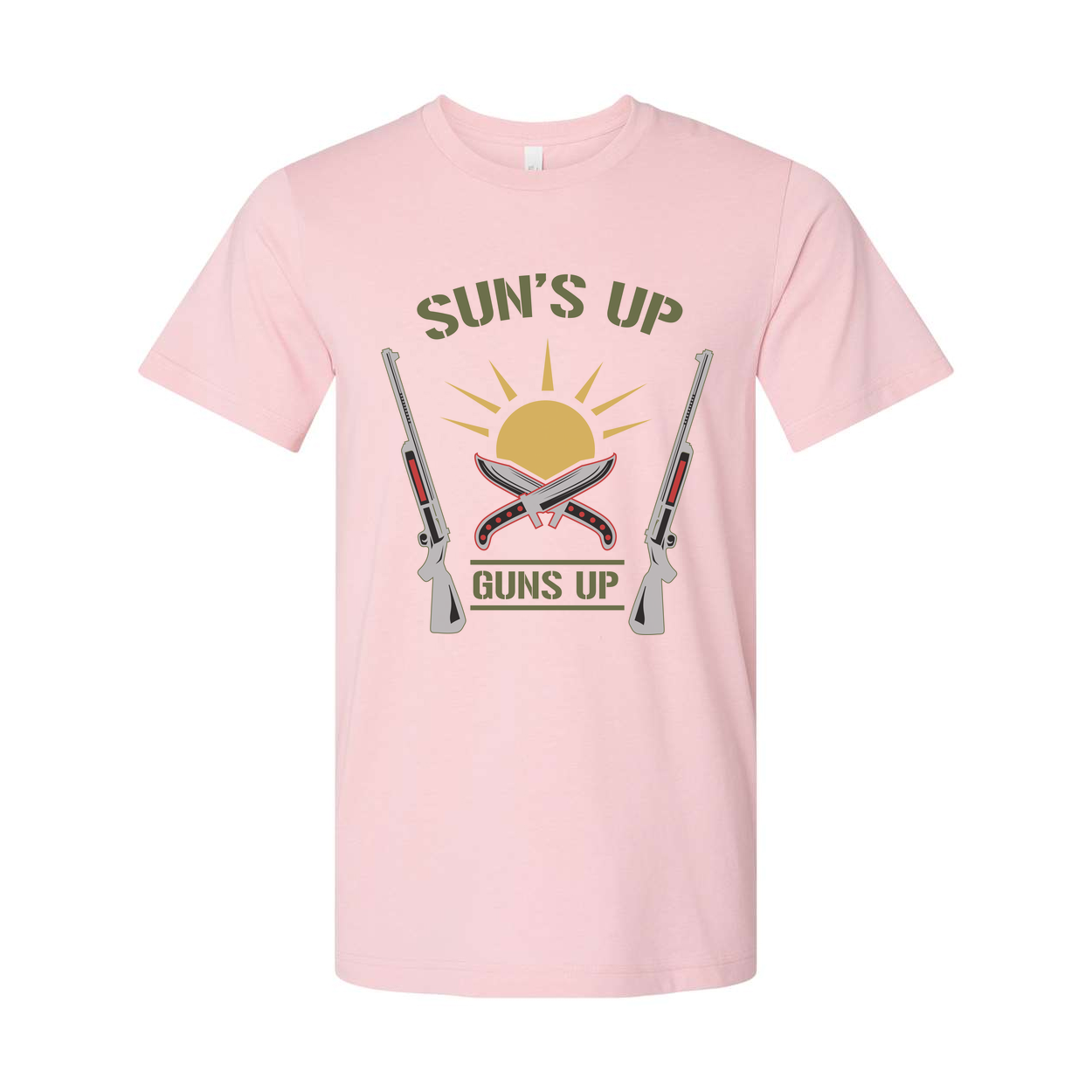 Sun's Up Guns Up Hunting Graphic T Shirt For Hunters And Outdoor Enthusiasts With Bold Vintage Design