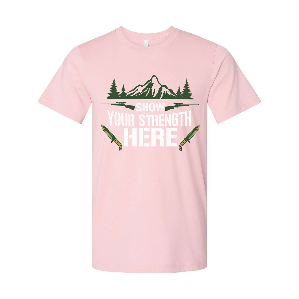 Hunting Unisex Graphic T Shirt With Mountain Scene And Knives Design