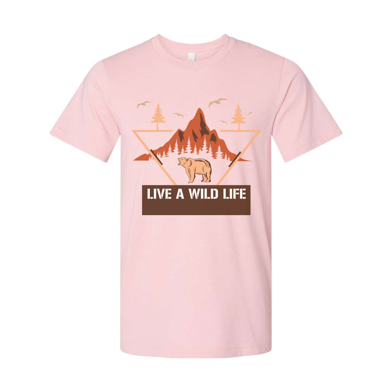 Unisex Hunting Graphic T Shirt With Mountain Range Pine Trees And Bear Illustration