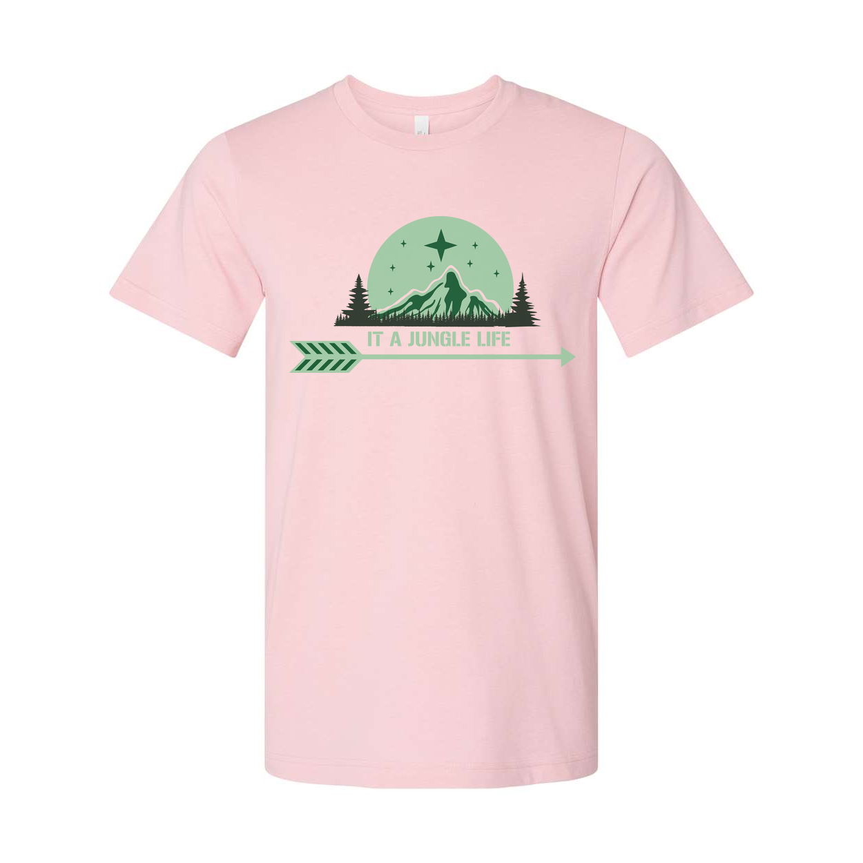 Unisex Graphic T Shirt With Mountain Jungle Scene And Arrow It A Jungle Life Text