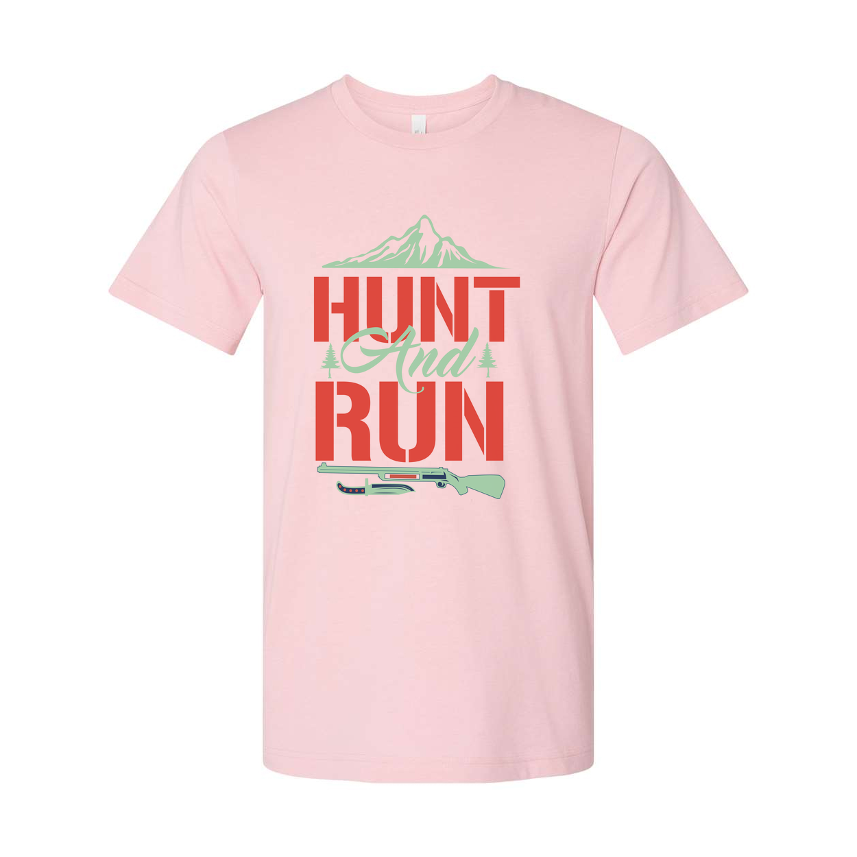 Hunt And Run Graphic Tee Featuring Mountain Landscape And Rifle Silhouette For Hunters