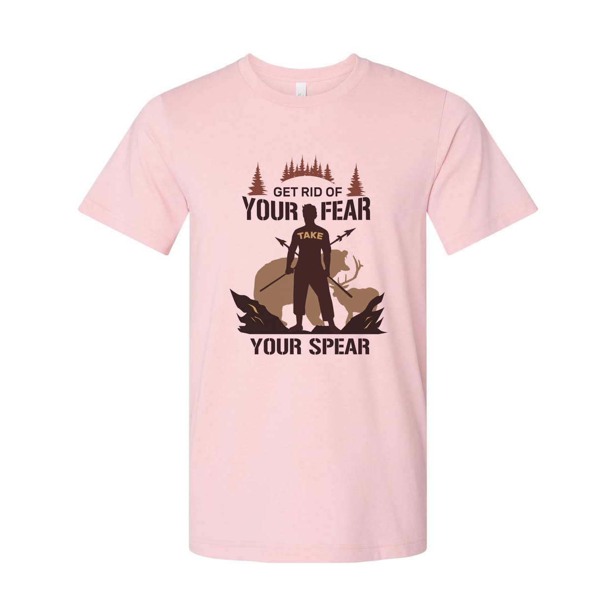 Hunting Graphic Tee With Silhouette Hunter Holding Spear In Forest Scene Artwork