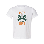 Play In The Dirt Gardening Graphic Tee For Unisex Adults With Trowel Emblem And Bold Typography