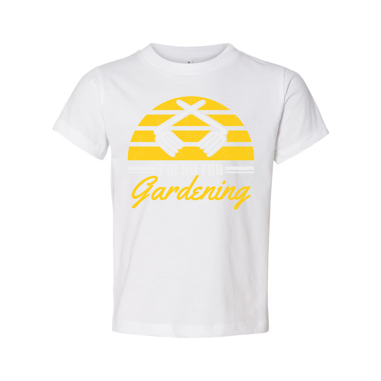 Unisex Gardening Graphic T Shirt With Yellow Sunburst Stripes And Clasped Hands Icon And Gardening Script