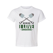 Unisex Gardening T Shirt With Crossed Shovels Emblem And Love Gardening Graphic Artwork