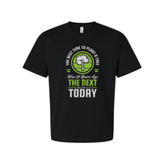 Gardening Unisex Graphic Tee With Green Tree Emblem Circular Logo And The Next Today Design