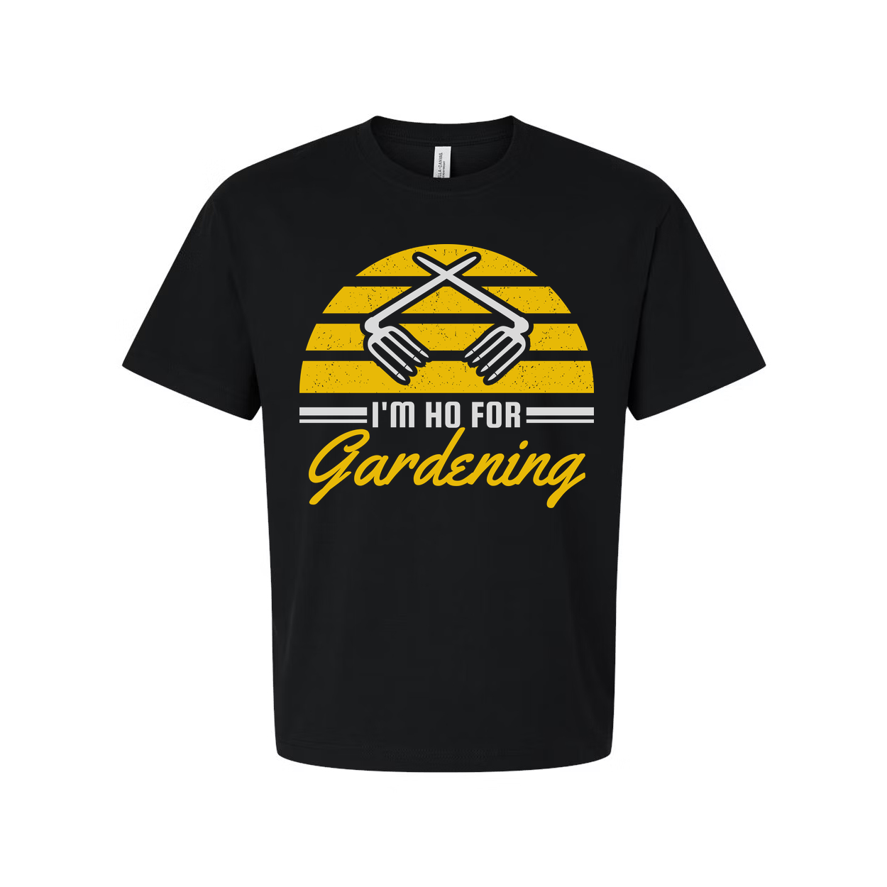 Unisex Gardening Graphic T Shirt With Yellow Sunburst Stripes And Clasped Hands Icon And Gardening Script