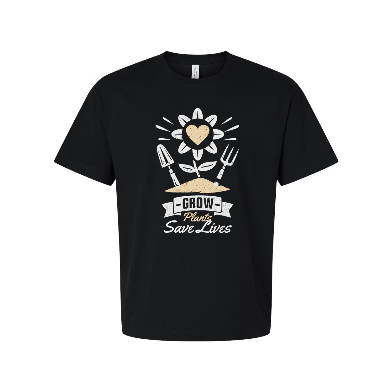 Gardening Themed Unisex T Shirt With Grow Plants Save Lives Botanical Illustration And Garden Tools