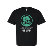 Unisex Gardening Tee With Circular Tree Emblem Print On Front Featuring Nature Themed Artwork