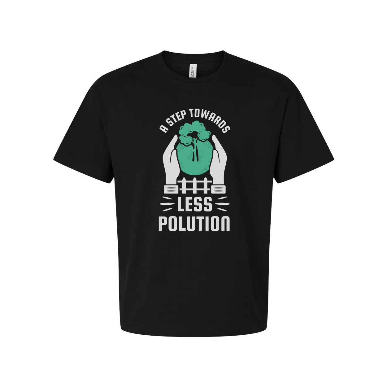 Unisex Gardening T Shirt With Plant Emblem And Message Promoting Less Pollution Everywhere
