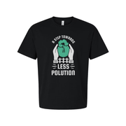 Unisex Gardening T Shirt With Plant Emblem And Message Promoting Less Pollution Everywhere